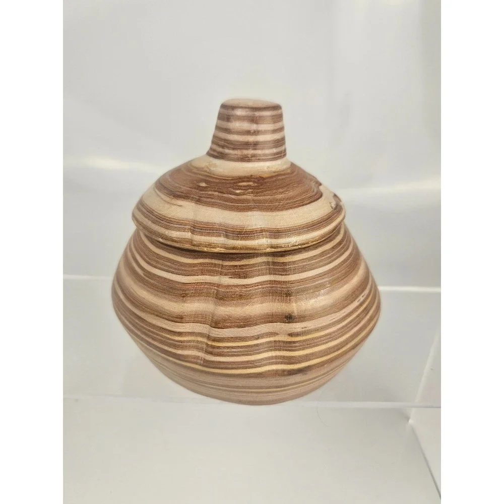 Banded Stone Lidded Jars Pair‎ Natural Stone Decor Set